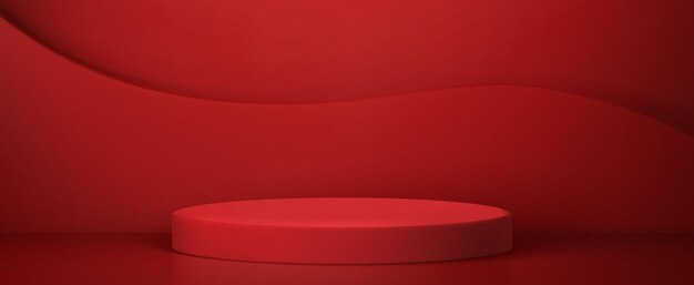 Abstract red room with podium platform or stage