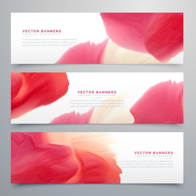 Abstract red watercolor banner set