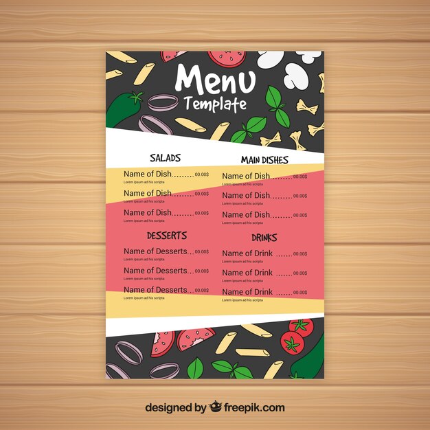 Абстрактное меню ресторана с ингредиентами