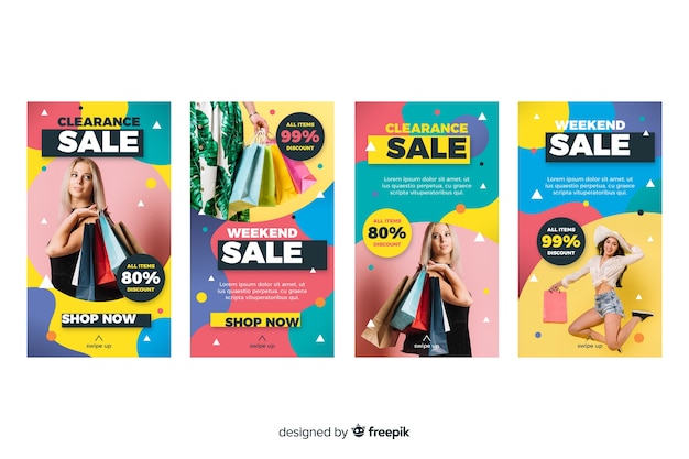 Abstract sale colorful instagram stories with image