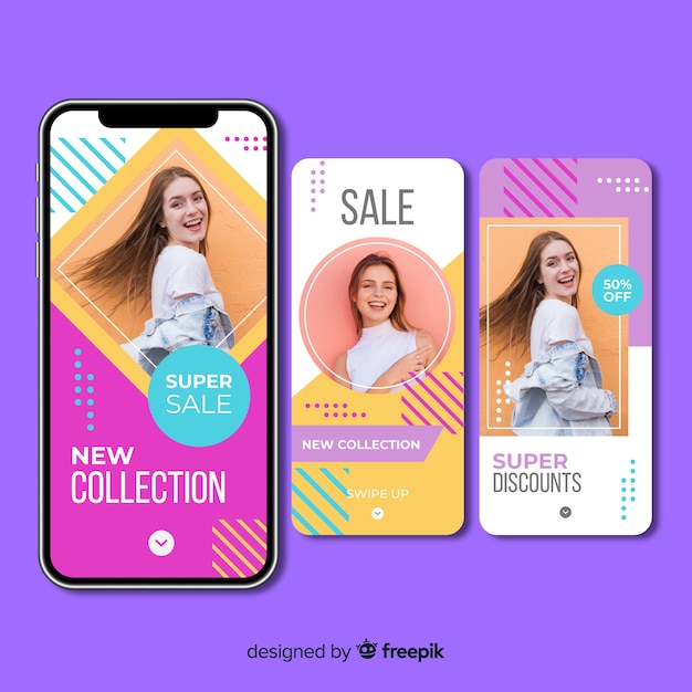 Free vector abstract sale instagram stories with photo