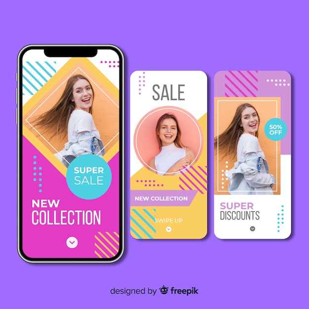 Vettore gratuito storie astratte del instagram di vendita con la foto