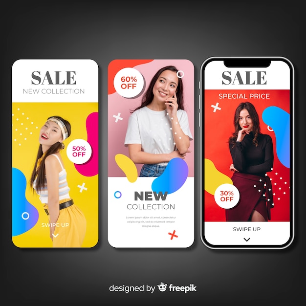 Free vector abstract sale instagram stories with photo