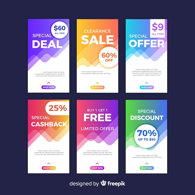 Free vector abstract sale instagram story collection