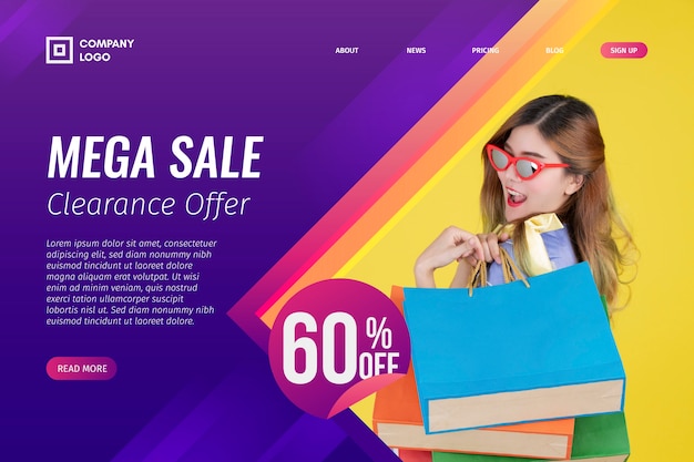 Free vector abstract sales landing page with photo