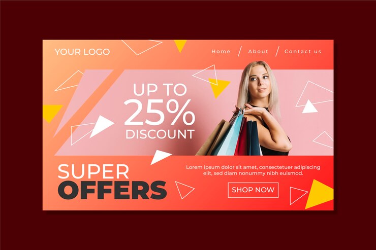 Free Vector abstract sales landing page with photo