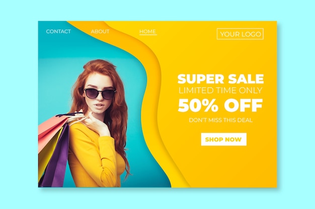 Free vector abstract sales landing page with photo