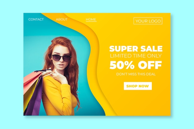 Abstract sales landing page with photo