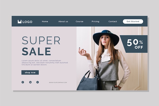 Abstract sales landing page with photo