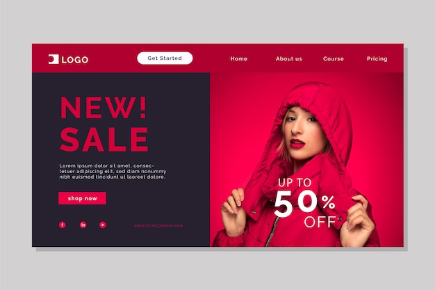 Free vector abstract sales landing page with photo