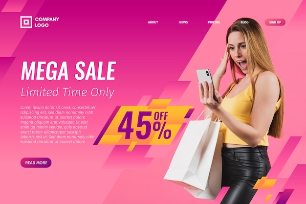 Free vector abstract sales landing page with photo