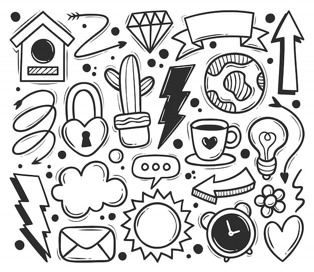 Abstract Scribble Icons Hand Drawn Doodle Coloring  