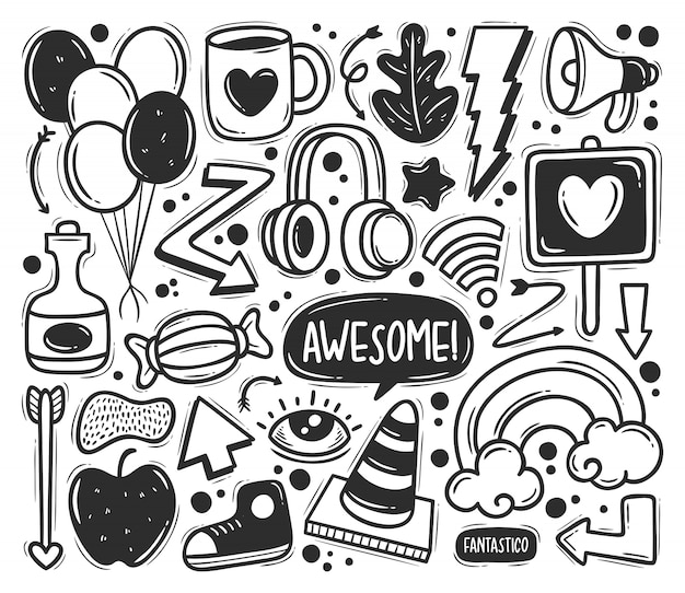 Abstract Scribble Icons Hand Drawn Doodle Coloring  