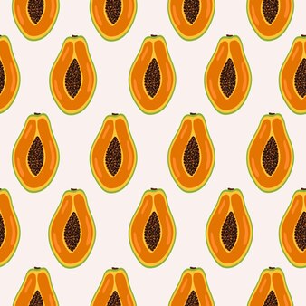 Абстрактный бесшовный паттерн со свежими экзотическими половинками папайи на пастельном фоне