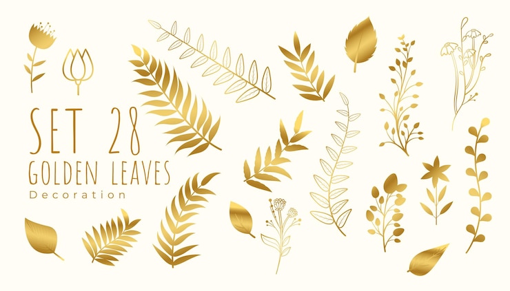 Free Vector abstract set of golden leaves on white background