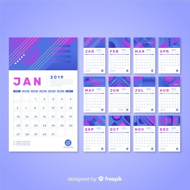 Free vector abstract shapes 2019 calendar