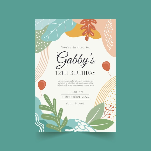Free vector abstract shapes birthday invitation template