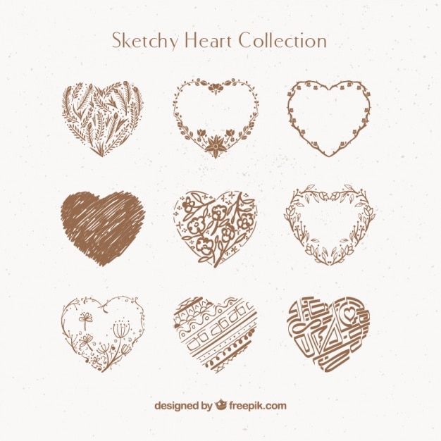 Free vector abstract sketches of hearts