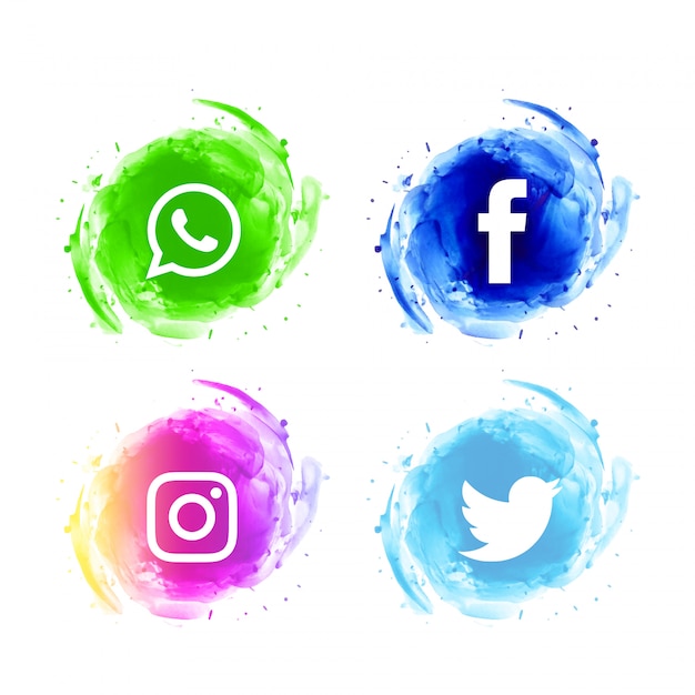 Abstract social media watercolor icons set