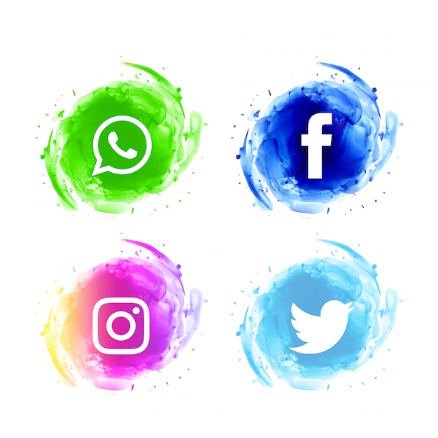 Free vector abstract social media watercolor icons set