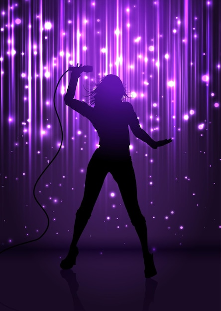 Free vector abstract sparkle background with silhouette of a female singer