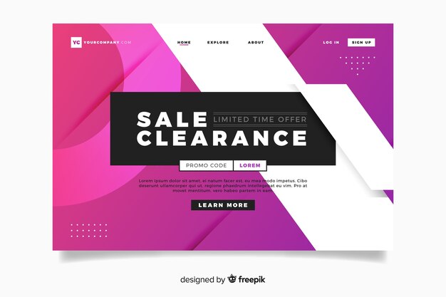 Abstract style sales landing page with promo code