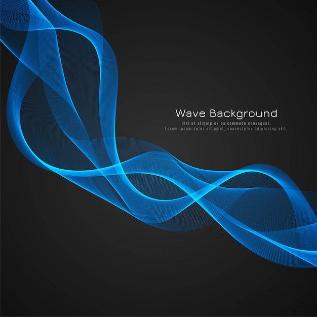 Abstract stylish blue glossy wave dark background