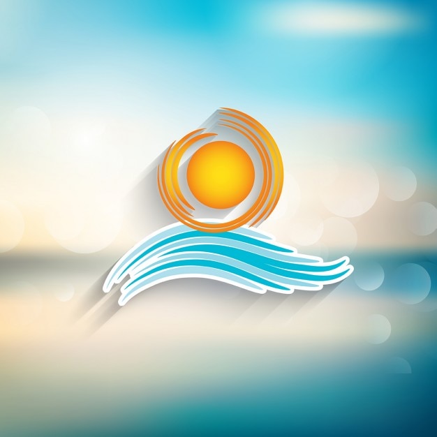 Бесплатное векторное изображение Солнце и море значок на летний тематический фон
