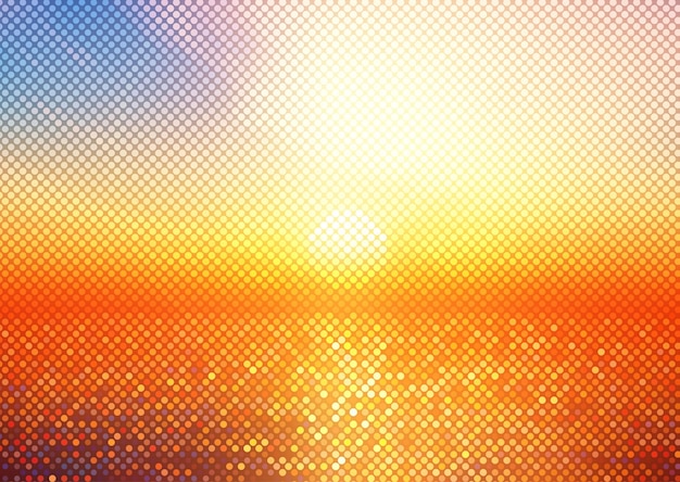 Abstract sunset landscape with halftone dots design