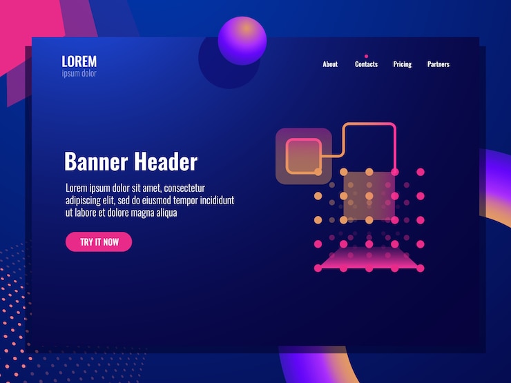 Free Vector abstract technology banner, data transaction icon, concept of cryptography and database