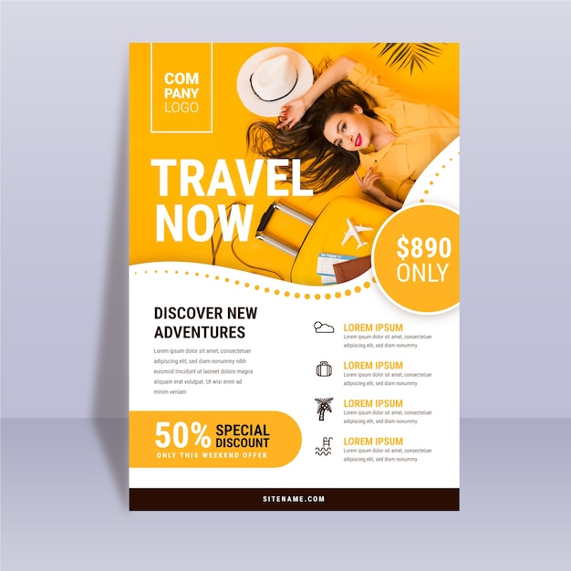 Abstract travelling poster template with photo