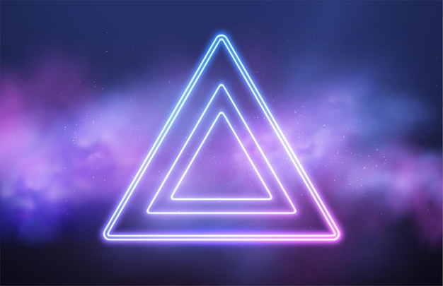 Abstract triangle neon frame on pink smoke background