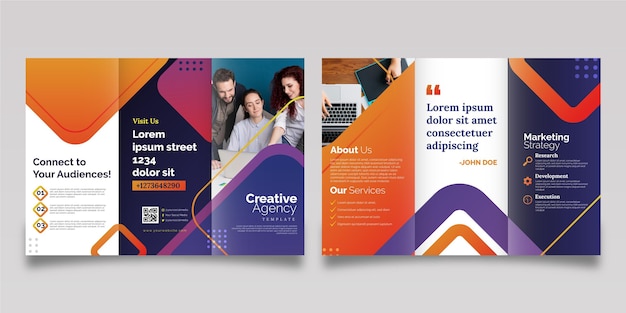 Free vector abstract trifold brochure template with photo