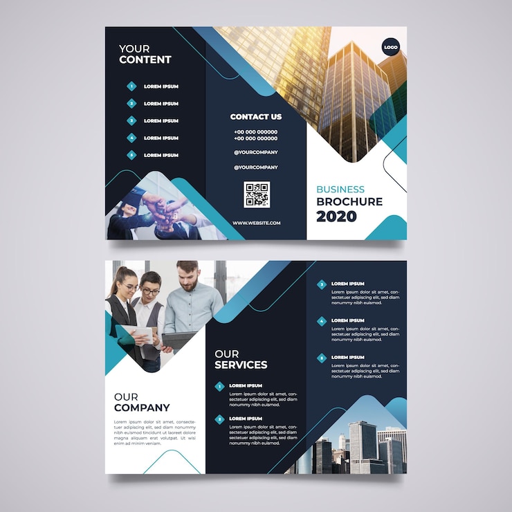 Free Vector abstract trifold brochure template with picture