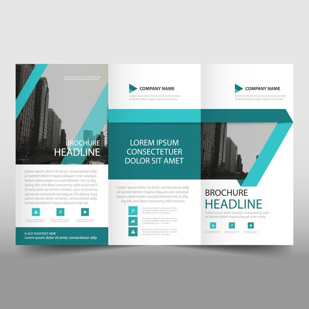 Abstract turquoise trifold business brochure template