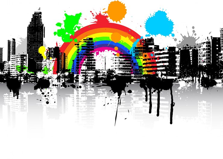 Free Vector abstract urban grunge scene background with rainbow
