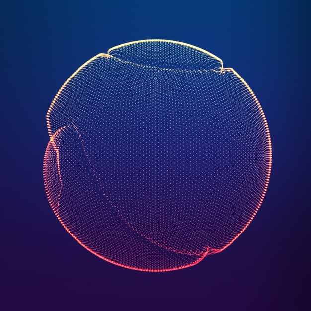 Abstract vector colorful mesh on dark background. Corrupted point sphere.