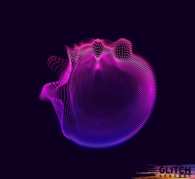 Abstract vector colorful mesh on dark background futuristic style card corrupted point sphere
