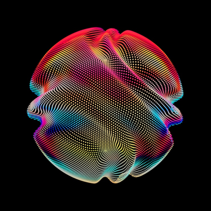 Free Vector abstract vector colorful mesh sphere on dark background.