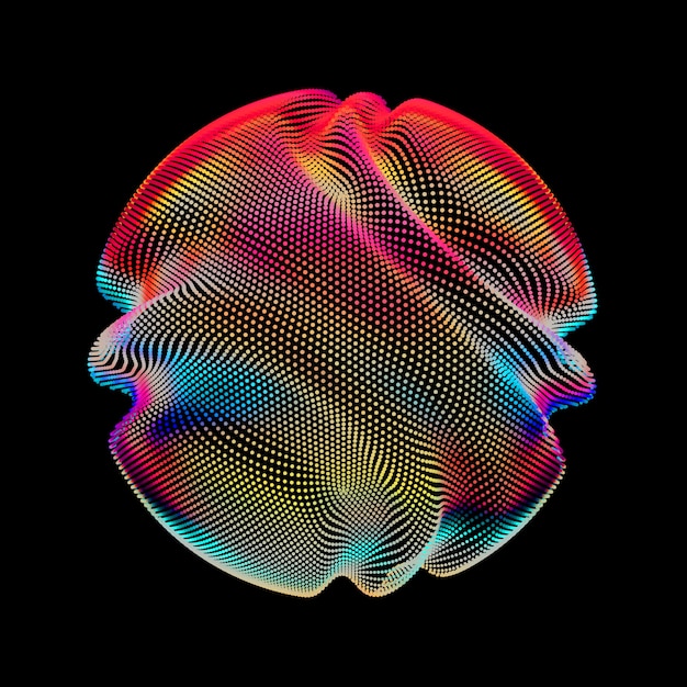 暗い背景に抽象的なベクトルカラフルなメッシュ球。