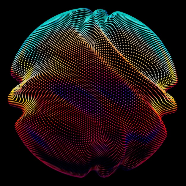 暗闇の中で抽象的なベクトルカラフルなメッシュ球。