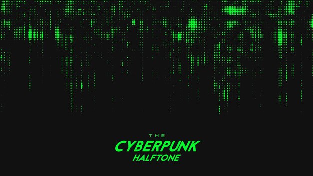 Abstract vector green cyberpunk halftone sound wave. Scrathed dotted texture element.