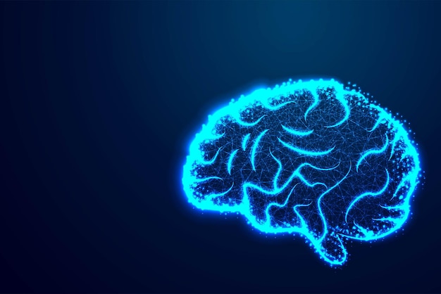 인간 두뇌의 추상적 인 벡터 이미지 낮은 폴리 와이어 프레임 파란색 그림 최고의 아이디어 개념