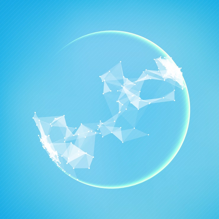 무료 Vector 추상적 인 벡터 다각형 사이버 구체입니다. 삼각형 구형 메쉬 배경입니다. 미래의 3d 조명 입자와 다각형의 왜곡 된 구. 디지털 스플래시. ui 또는 hud 요소