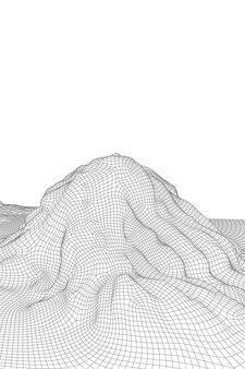 Abstract vector wireframe landscape background d futuristic mesh mountains s retro illustration cybe...