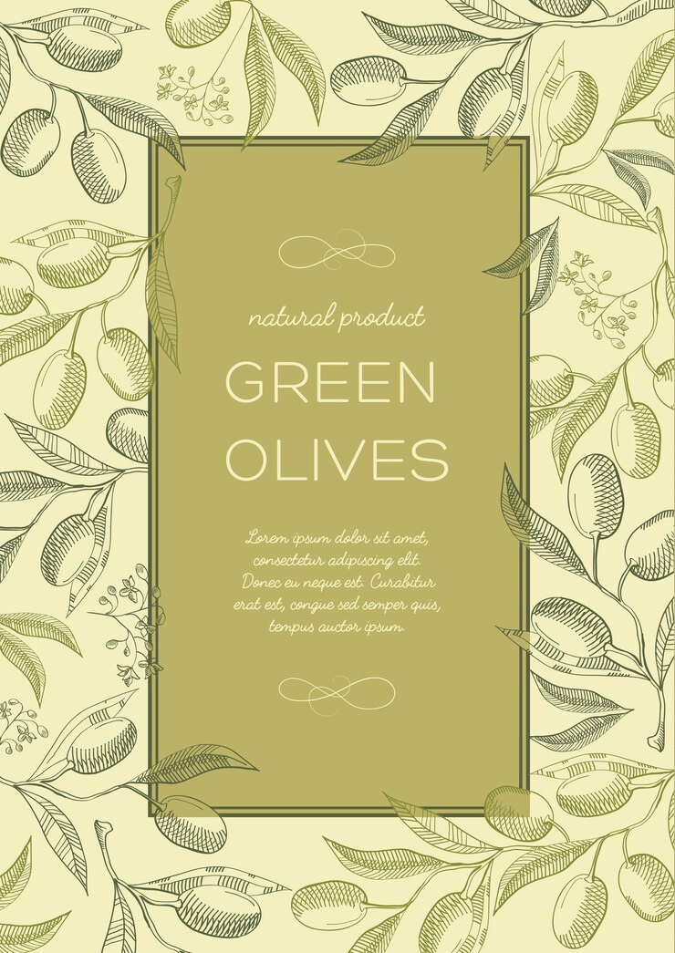 Free Vector abstract vintage natural green poster with text in frame and olives tree branches