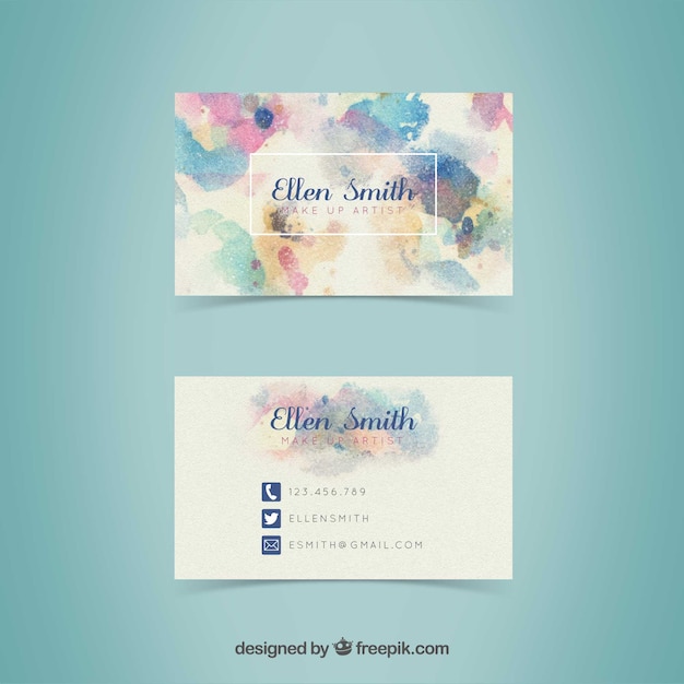 Free vector abstract visiting card with watercolor stains