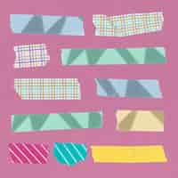 Free vector abstract washi tape clipart, colorful pastel patterned design vector set