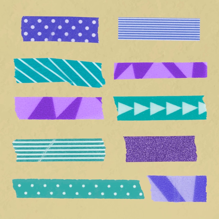 Free Vector abstract washi tape sticker, purple pattern vector collection