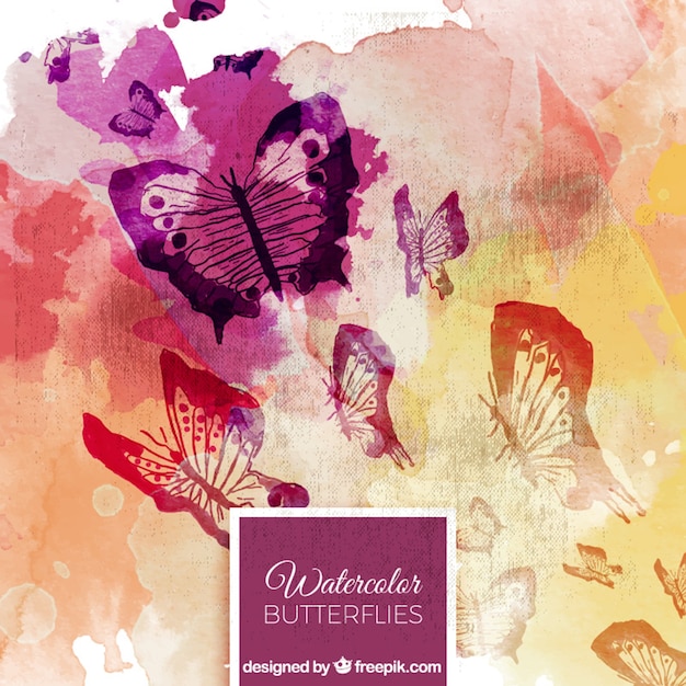 Abstract watercolor background of butterflies